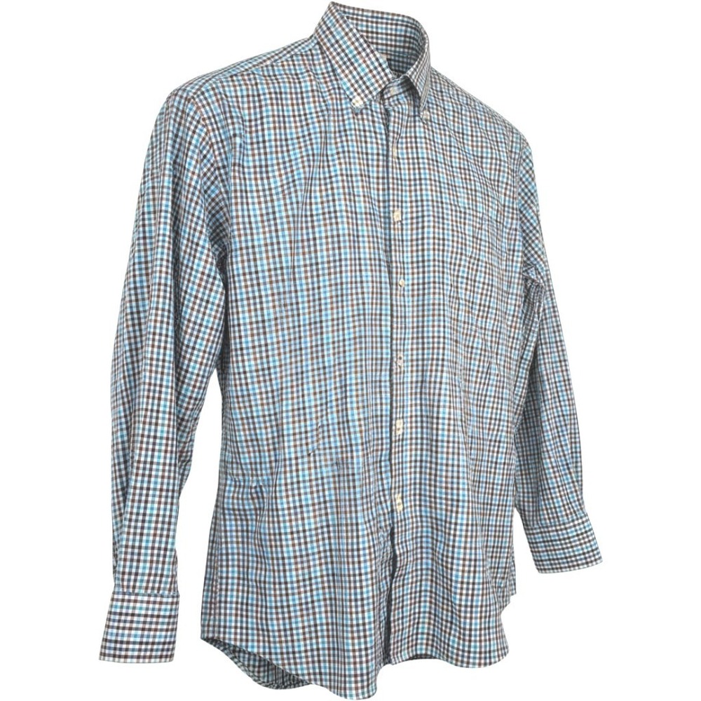 Peter Millar Button Down Shirt XL Blue Brown Check MF15W40CBL